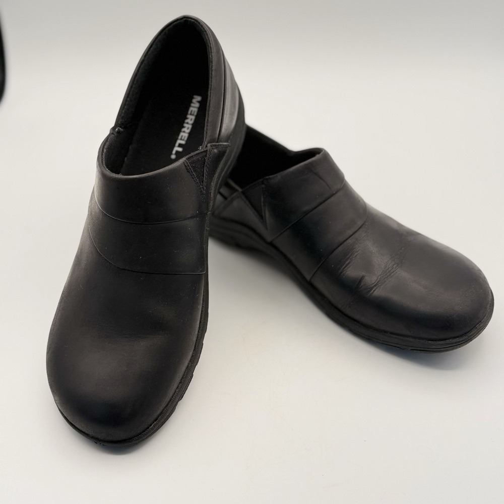 Merrell Women's Dassie Stitch Black Leather Slip-on Shoes Size 10 #9610